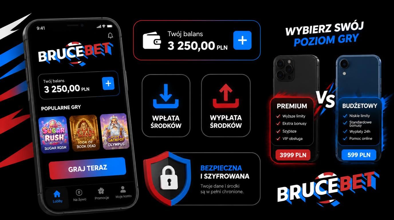 Dwa smartfony z różnej półki cenowej pokazujące interfejs aplikacji kasyna i balans finansowy